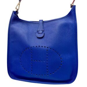 Hermes Evelyne PM Electric Blue Leather Crossbody Shoulder Bag